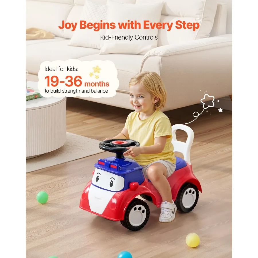 Ride On Car à pousser pour tout-petits, voiture à pousser pour tout-petits de 19 à 36 mois, jouet pour enfants avec rangement musical et sous le siège, charge de 55 lb
