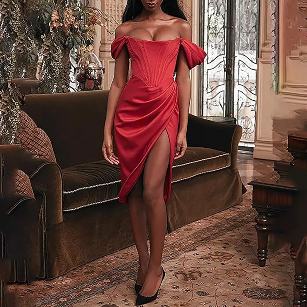 Women's Bridesmaid Dress Customized Off The Shoulder Push-Up Midi Dress with High-Spit Cocktail Butterfly Costume Women's Dress