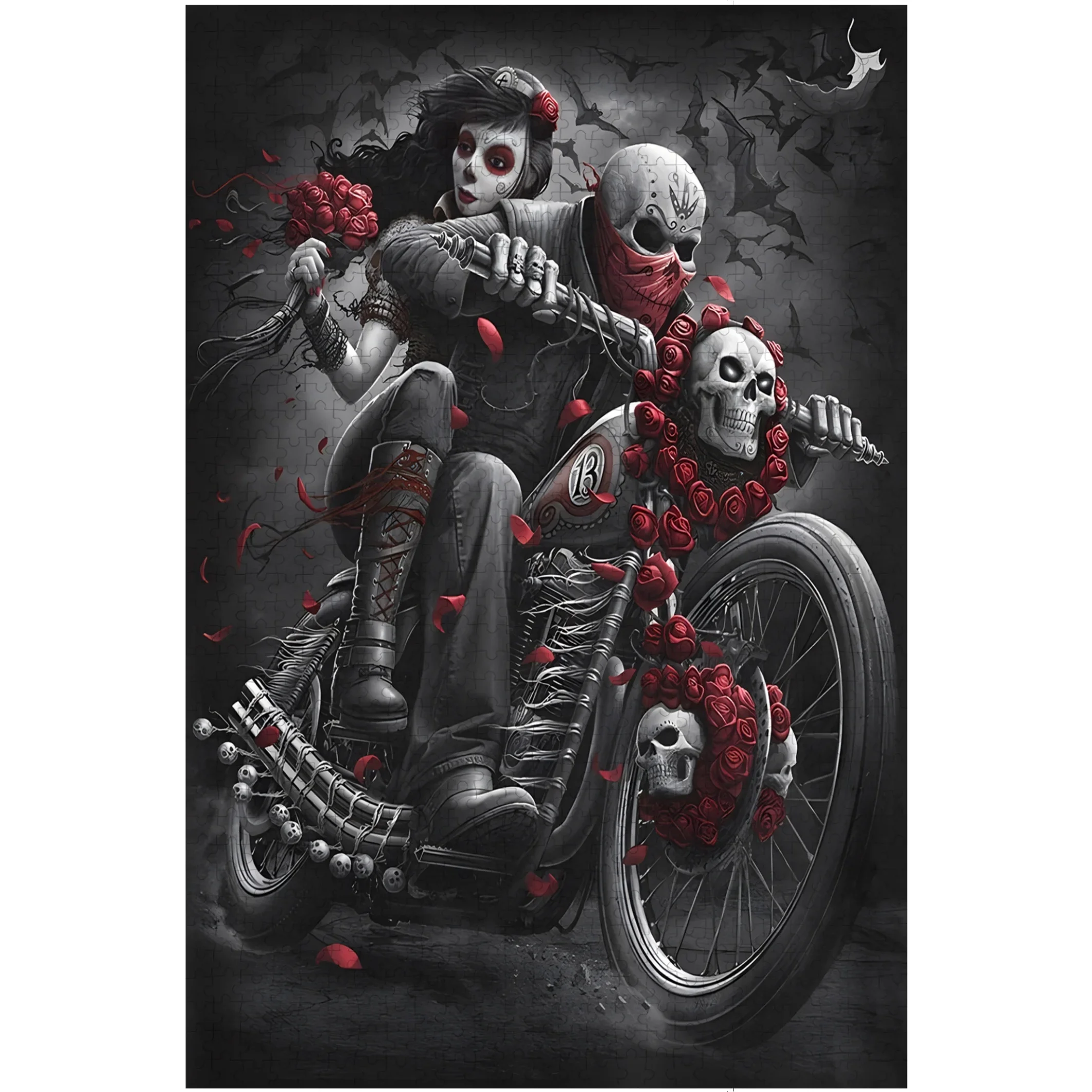 

500pcs Gothic Adult wooden Jigsaw Puzzle Skull Reaper Motorcycle Couple Brain Challenge Puzzle Game Relaxation Leisure Activity