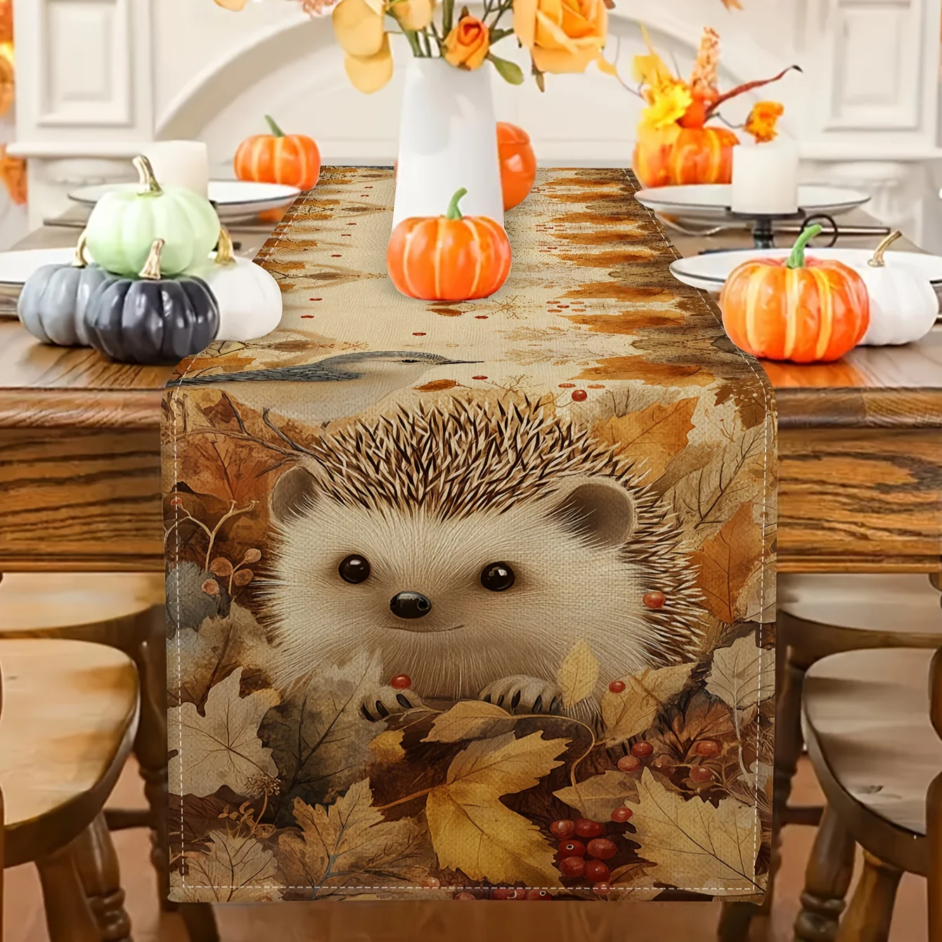 1Pc Halloween Themed Table Flag, Cat and Autumn Leaf Design, Suitable for Party, Restaurant, Home, Market, Holiday Decoration Scene.