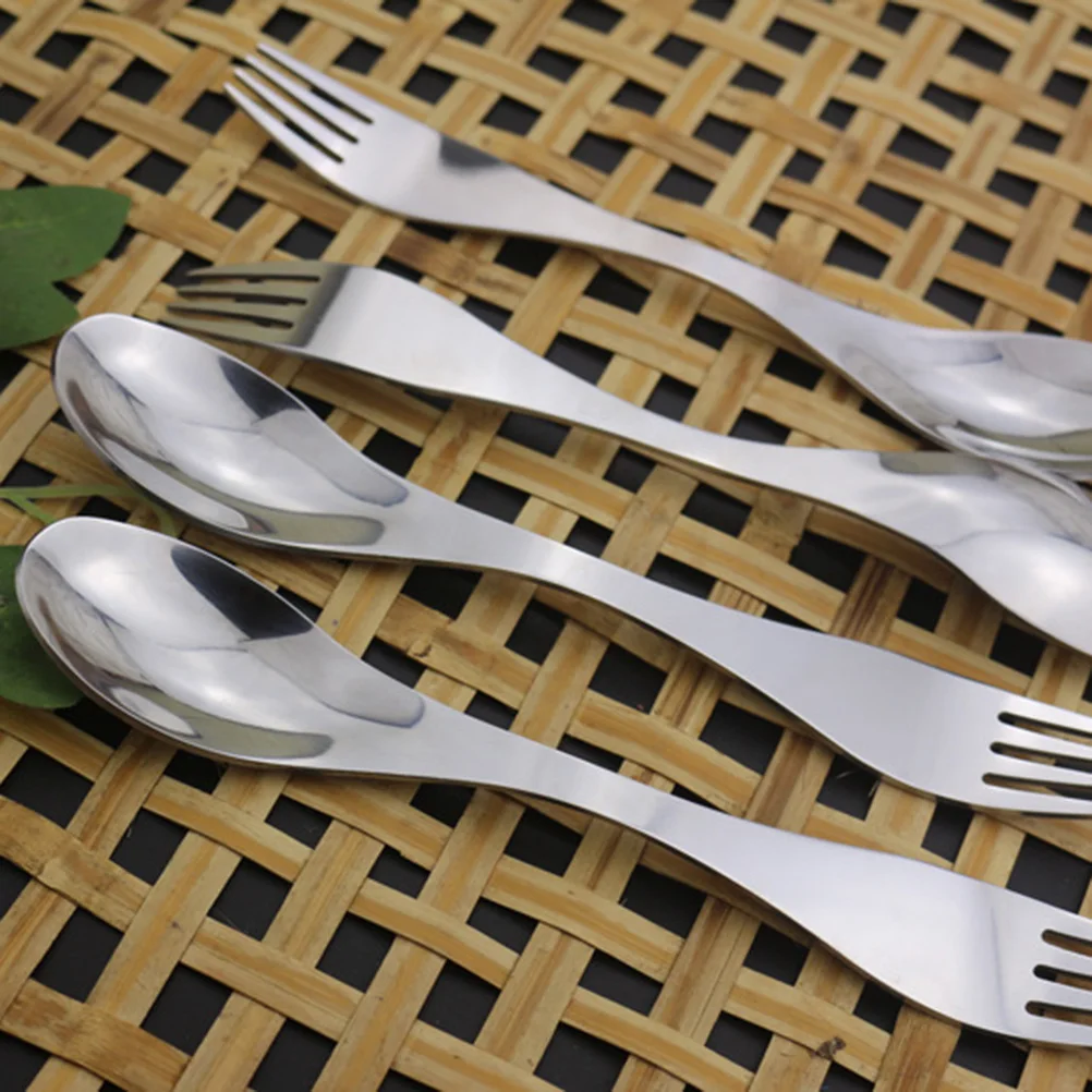 

2pcs Stainless Steel Spoon Fork Set Compact Outdoor Cutlery For Camping Hiking Picnic Lightweight Durable Spork Utensil Rust