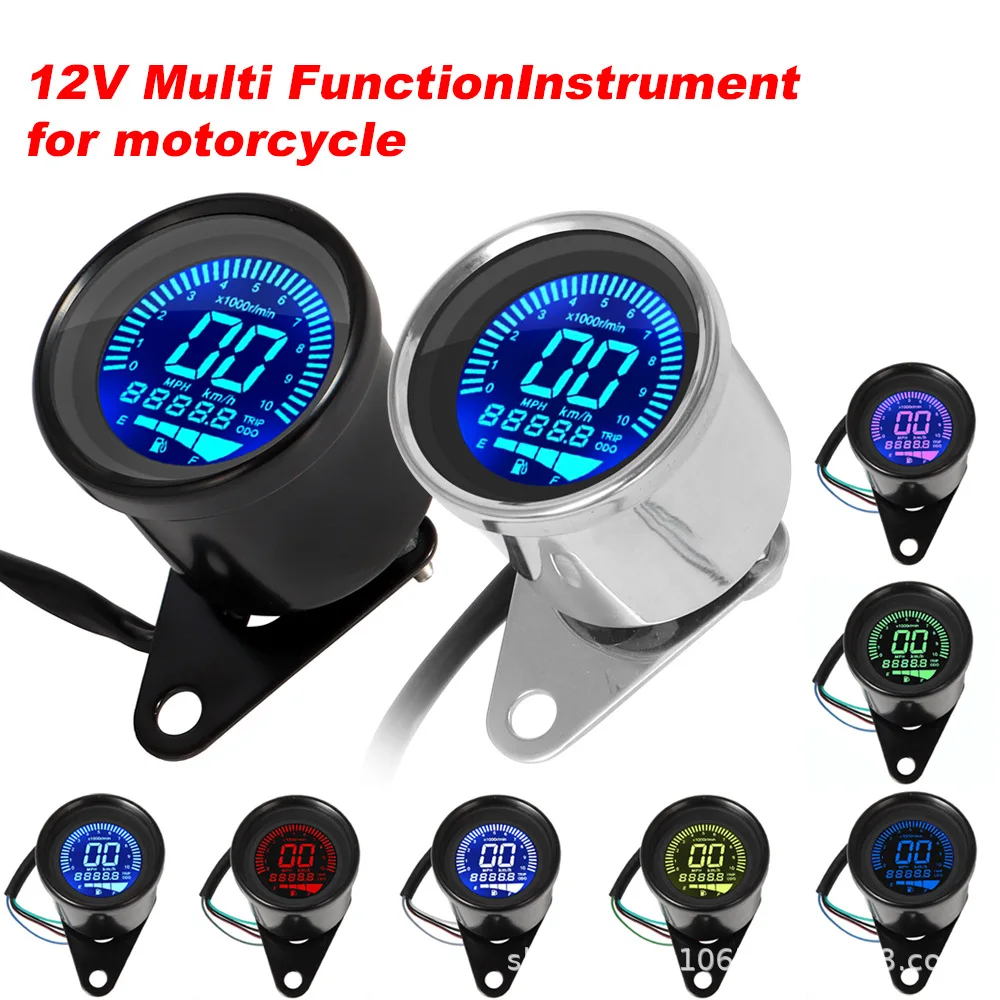 12V Universal Digital Motorcycle Speedometer Tachometer LCD Gauge, Oil Level Meter, Accessories Display for Motorbike