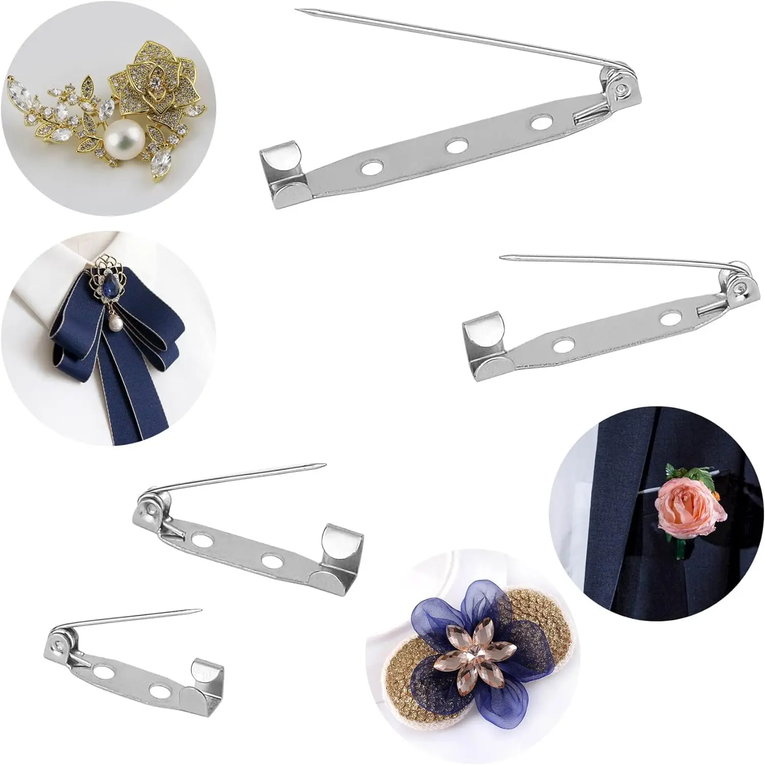 50pcs 15/20/25/32/38/40/45mm Brooch Base safety Pins clasps Jewelry Findings Making Clip Catch Pin Back Brooch