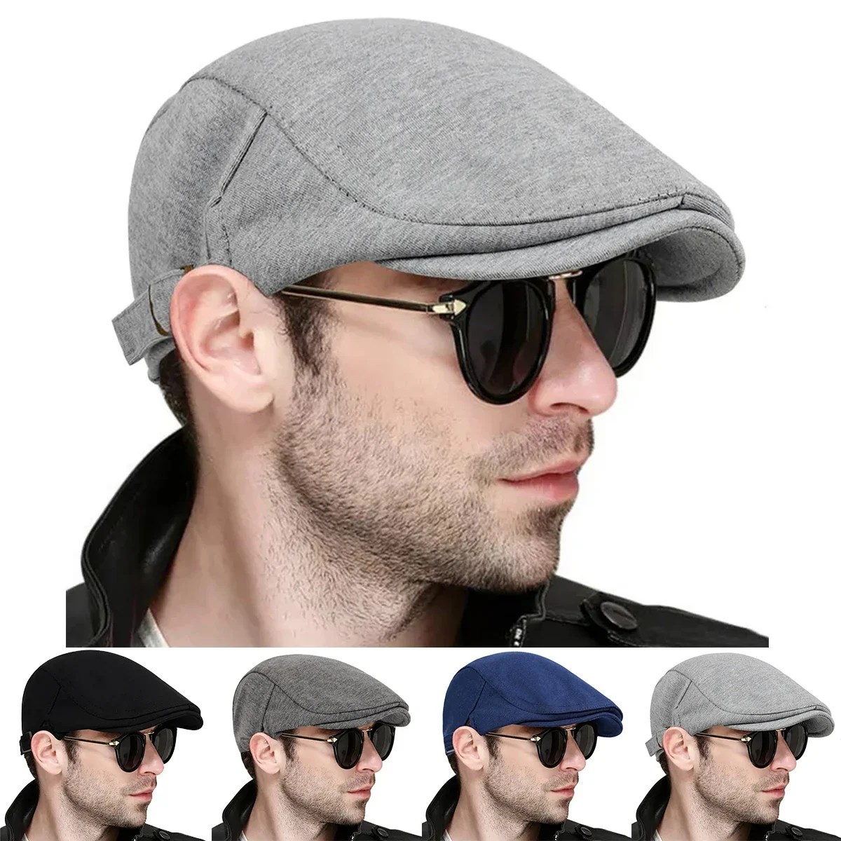 Herren Einfarbige Newsboy-Mützen Britische Malerhüte Frühling Herbst Baskenmützen Verstellbare Flache Mütze