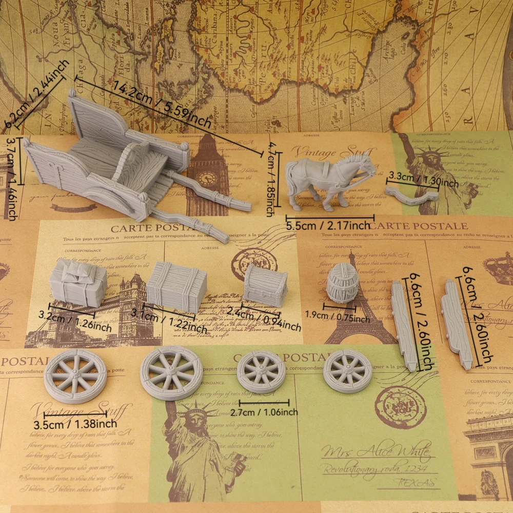 Medieval Horse Drawn Wagon Terrain Set, Modular Wargame Scenery for Tabletop RPG