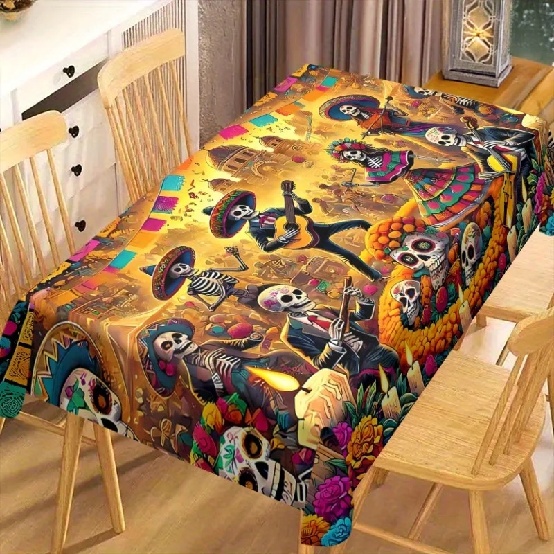 One Mexican skull tablecloth (with Calavera pattern) - Colorful Day of the Dead decorations.PMJ