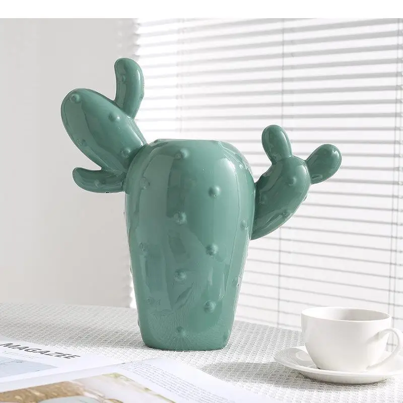 Imitated Cactus Ceramic Vase Desk Decoration Artificial Flowers Decorative Flower Arrangement Modern Home Decor Floral Vases