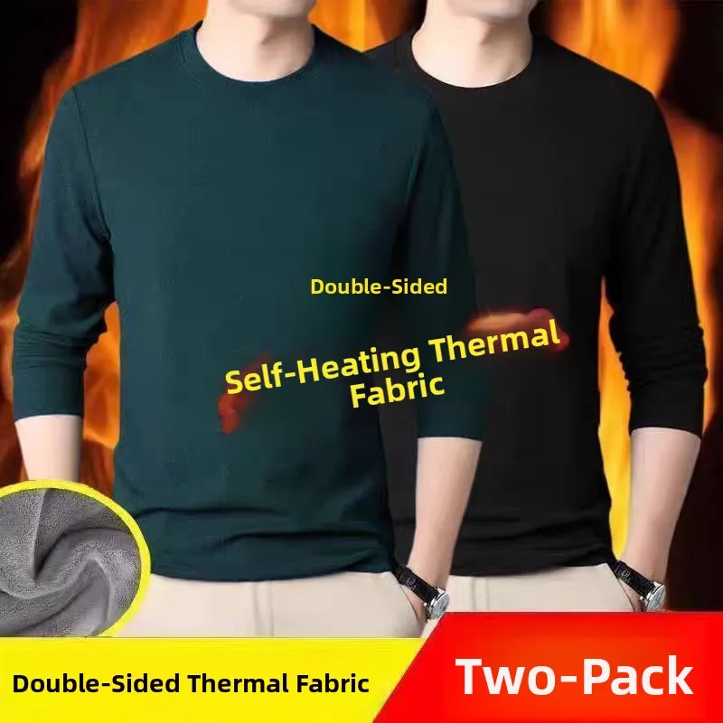 

Men's Double-Sided Self-Heating Long Sleeve round Neck T-Shirt Thick Warm Base Layer Shirt Casual Style Thermal Top