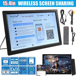 DVB-T2 de TV Digital portátil para coche, reproductor de vídeo HDMI, ATSC, ISDB-T, pantalla inalámbrica, compartir Miracast, 15,4 pulgadas