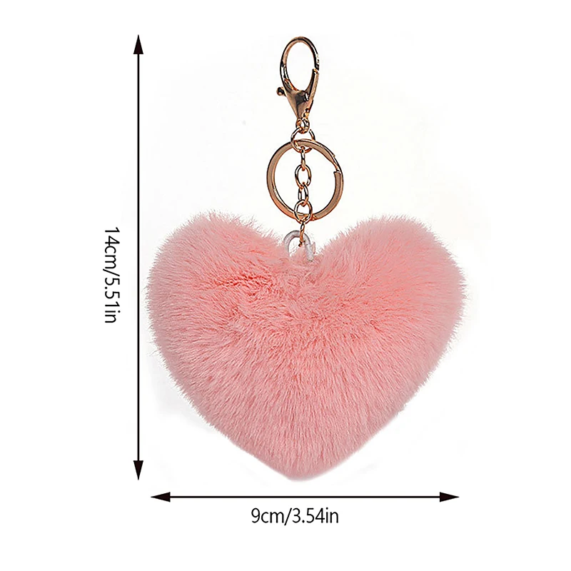 Solid Color Fluffy Pompom Keychain Gifts For Women Soft Heart Shape Pompon Fake Rabbit Key Chain Car Bag Accessories Key Ring