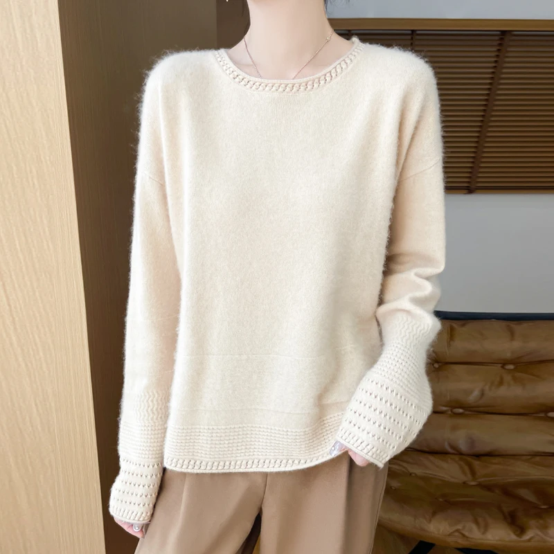 100% wool knitted women's O-neck pullover sweater, comfortable and soft, short, full sleeved women's wool sweater, hot selling