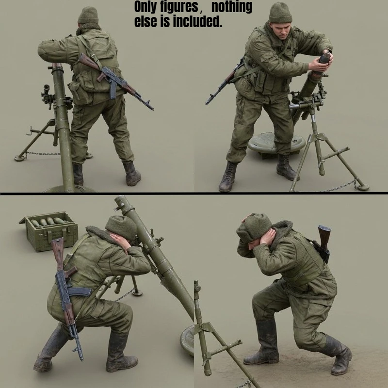 1/16 Scale Die-Cast Resin Figure Model Kit Russian Internal Troops Mortar Crew Shooting  (No 82mm Mortar) Unassembled Unpainted