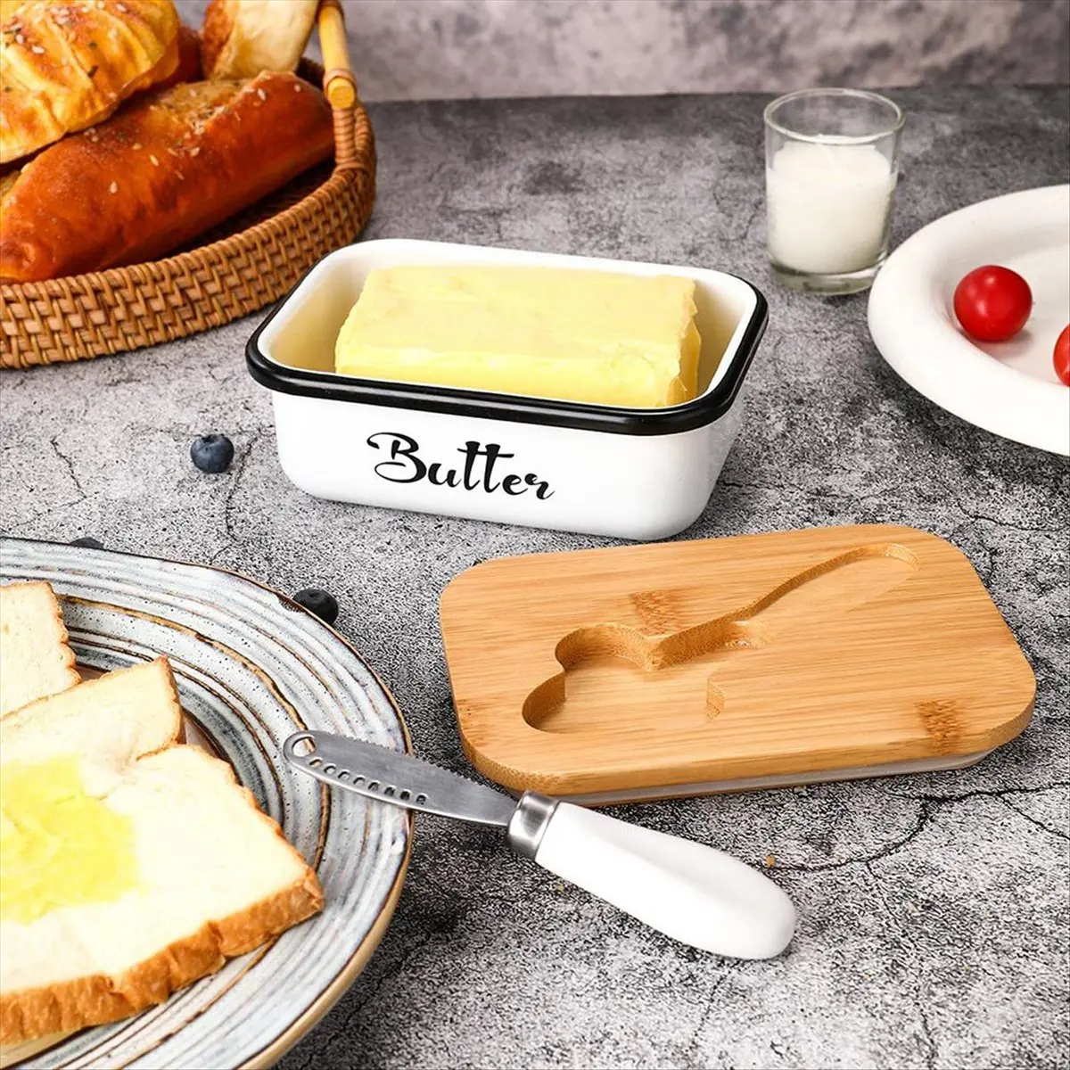 A67T NEW Butter Dish with Lid,Butter Dish for Countertop,Metal Butter Keeper with Multipurpose Butter Large Butter Container