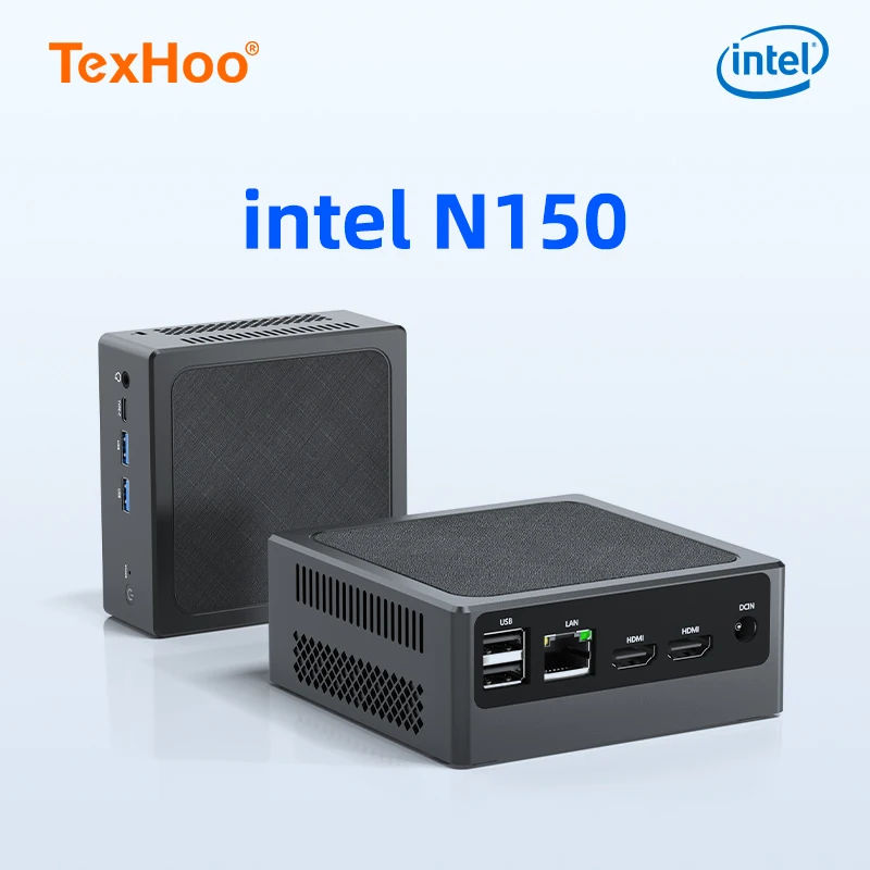 TexHoo Mini-PC Intel N150 N100 Windows 11 Pro unterstützt bis zu 16 GB DDR4 2T NVME SSD USB3.2 Dual HDMI Desktop-Gaming-Computer