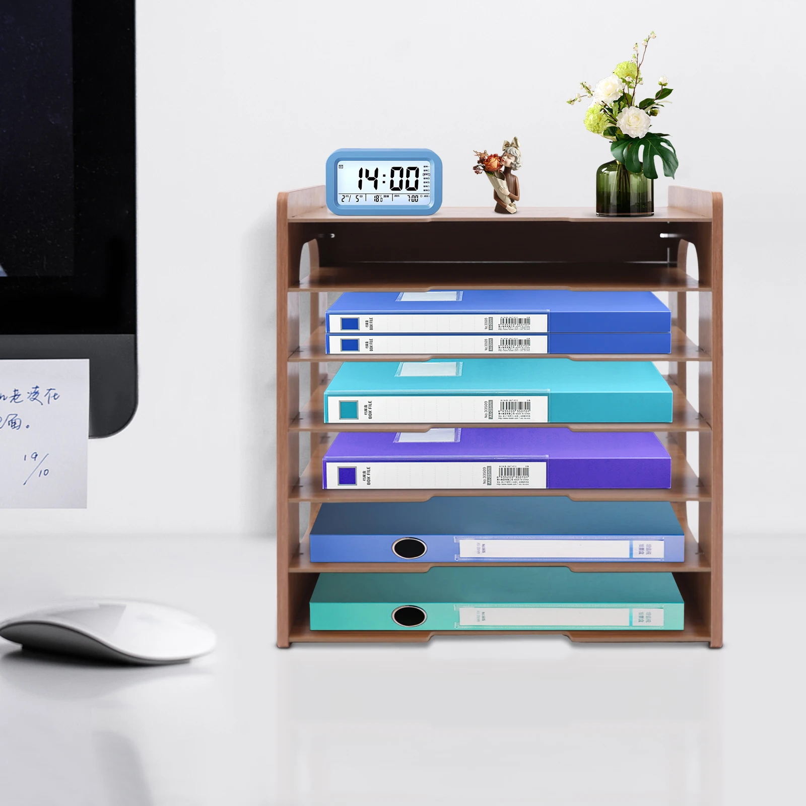 7-stufiger, verbreiterter Büropapier-Organizer aus Holz mit 7 Regalen für den Schreibtisch, Papierfach für das Büro, Papierfach-Aktenaufbewahrung, Klassenzimmer