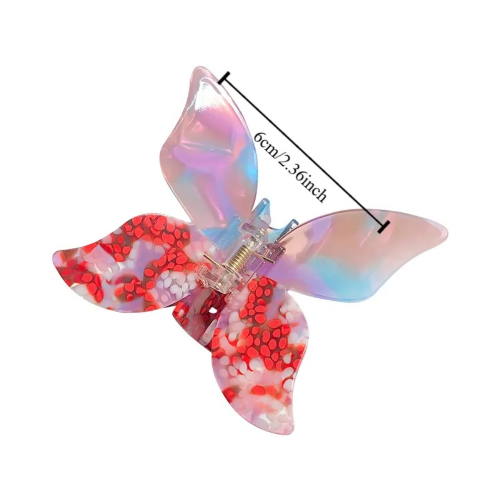 Luxury Korean Style Butterfly Hair Claw Colorful Acrylic Retro Hair Crab Clip Headdress Illusory Color Sweet Shark Clip Daily