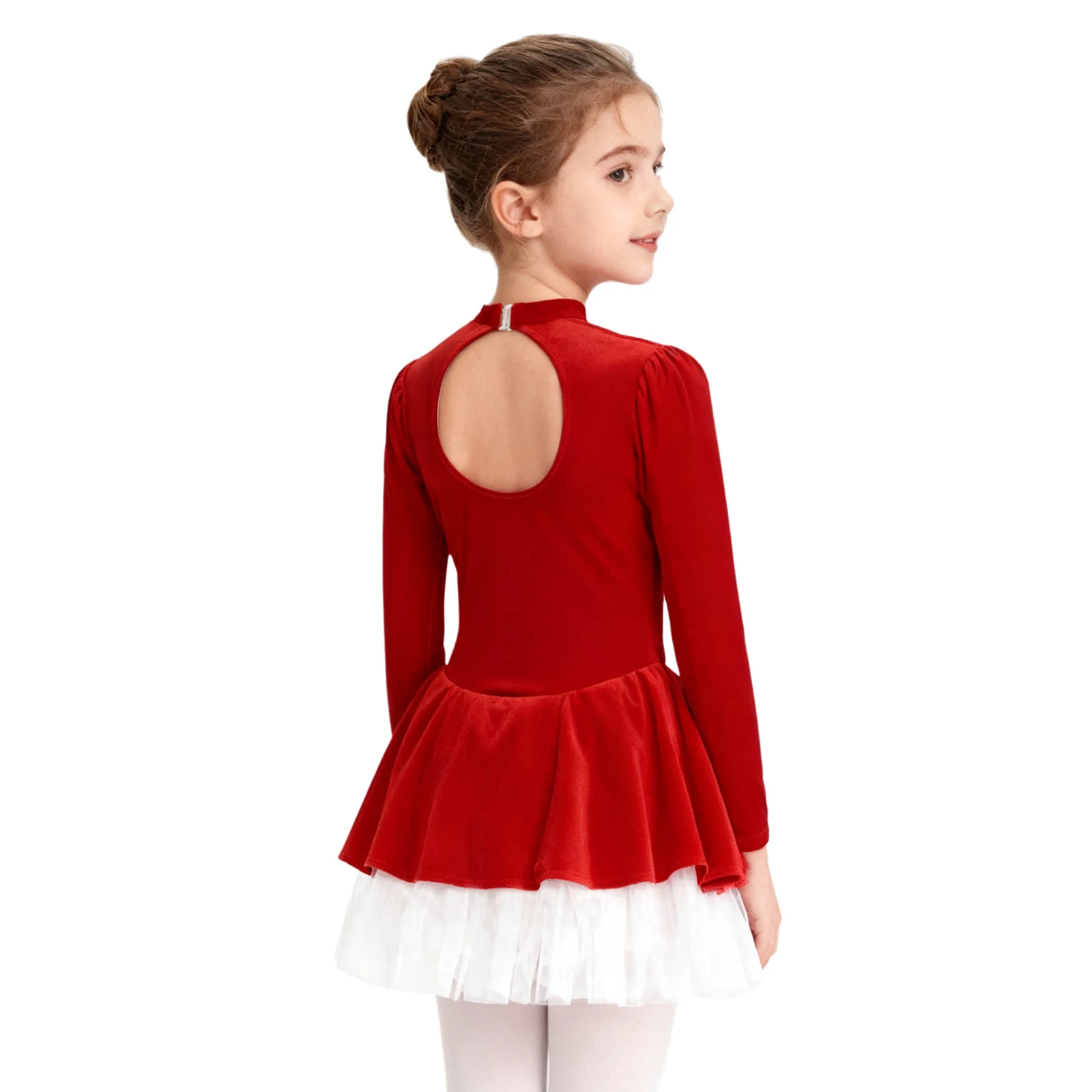Crianças meninas natal patinação artística vestido de dança mock neck strass manga longa tutu vestido ballet dança desempenho vestido