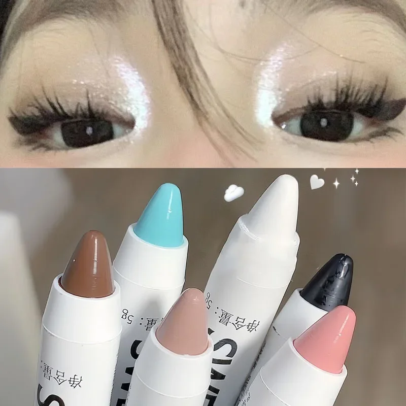 Heallor Glitter Highlighter Pen Waterproof Pearlescent Matte White Sliver Diamond Brighten Lying Silkworm Eyeshadow Stick Facial