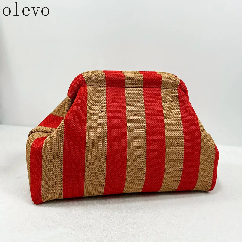 Summer Beach Clutch Bag Woven Crochet Handbags for Women Purses Knitting Dumpling Clutch Ruched Cute Cloud Casual Colorblock Bag - view 6