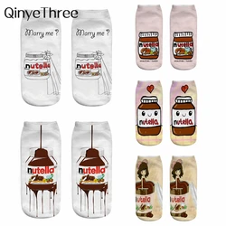 1 Pair New Arrival Hot Selling 3D Printing Cute Happy Nutella Series Cartoon Short Ankle Socks Dropship