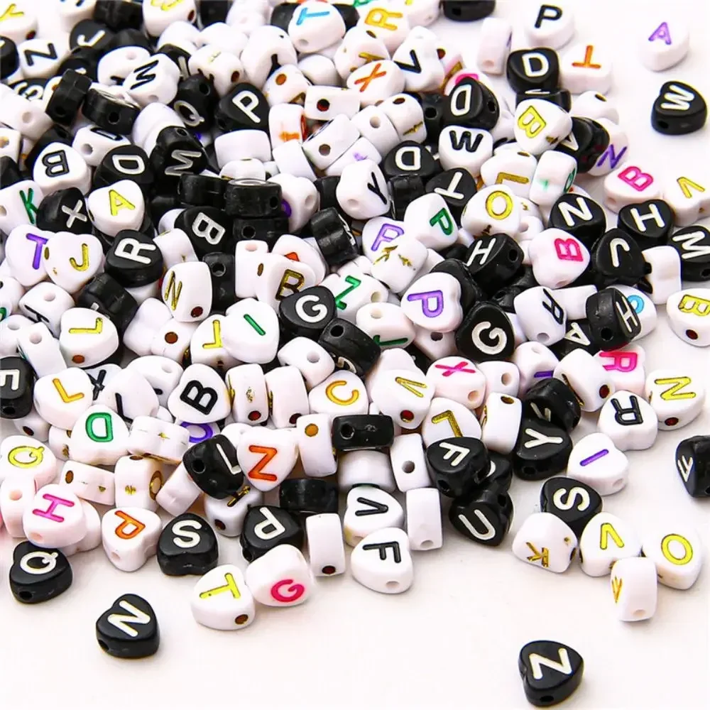 100/200/300/500 stücke Acryl Herz Form Buchstaben Perlen Alphabet Spacer Perlen Für Schmuck Handgemachte DIY armband Halskette – Detail 4