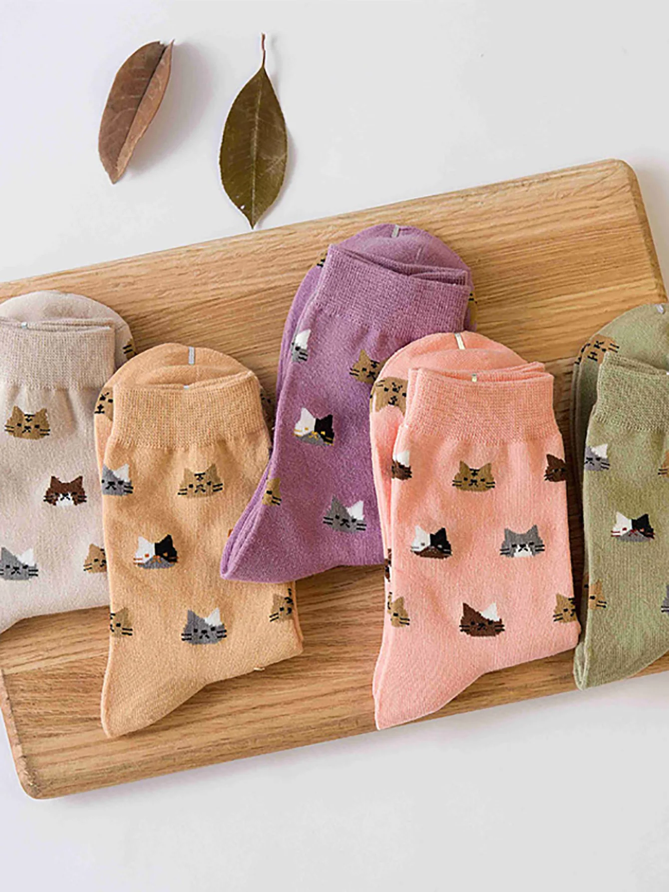 5 Pairs Cat Print Socks, Cute & Comfy All-match Mid Tube Socks, Women\'s Stockings & Hosiery