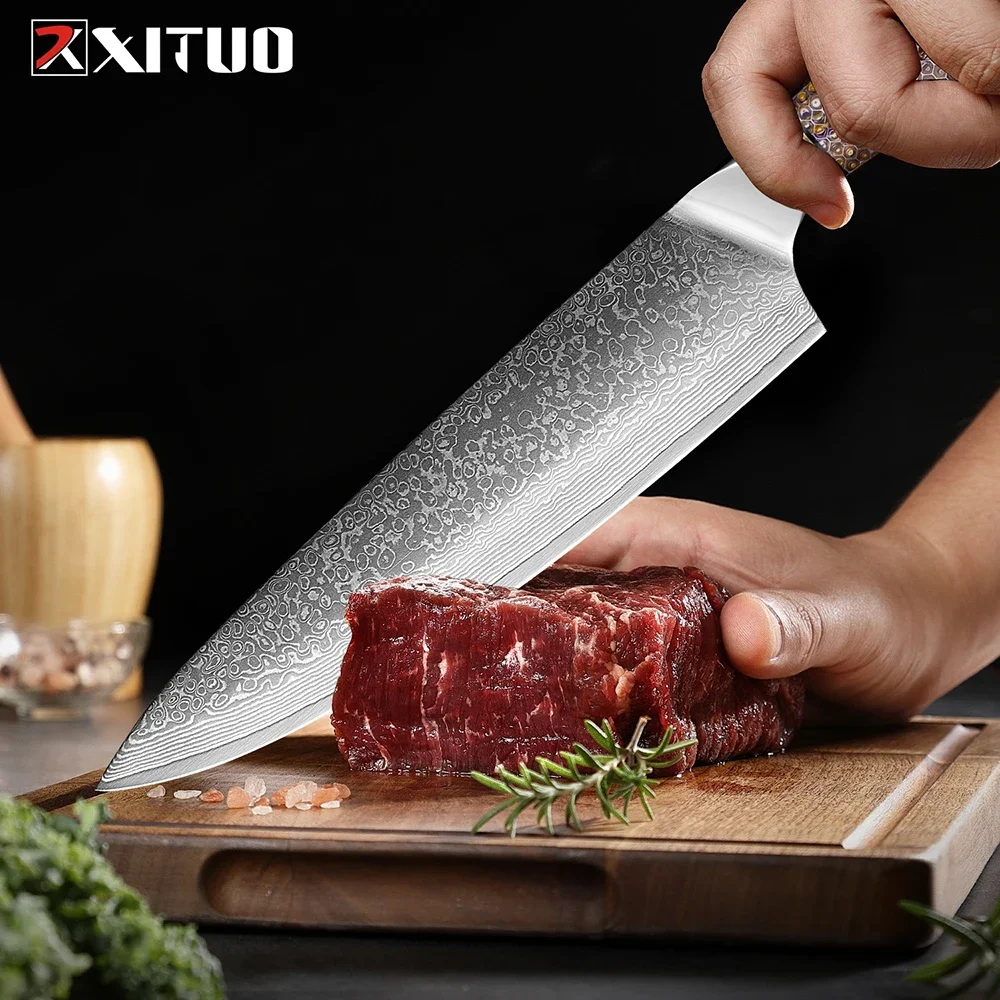 Damascus VG10 Stainless Steel Chef Knife 8 Inch Japanese Sharp Kitchen Knife Chopping Meat Cutting Knife Cooking Slicing Knives