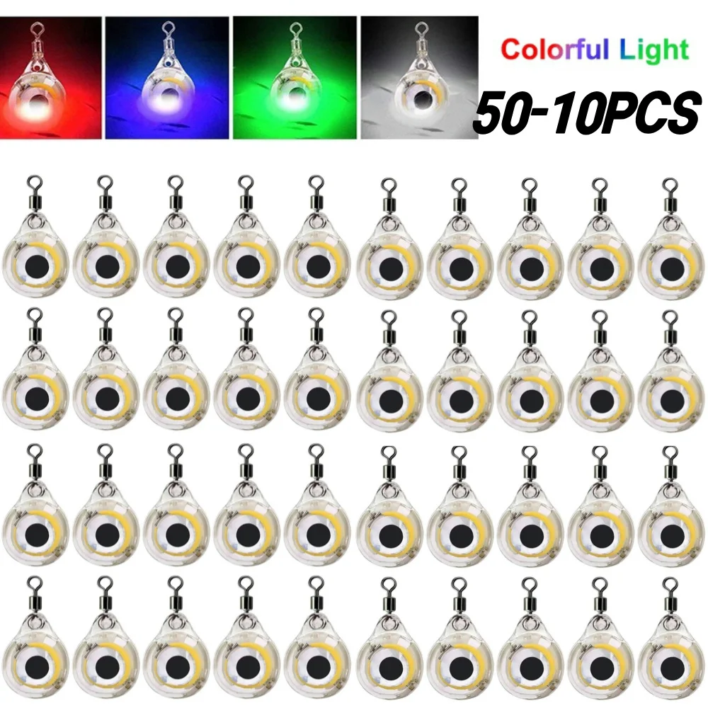 50-10PCS LED Attracting Fish Light Eye Shape Fishing Lure Light Underwater Eye Shape Fishing Squid Fishing Bait Luminous Lures