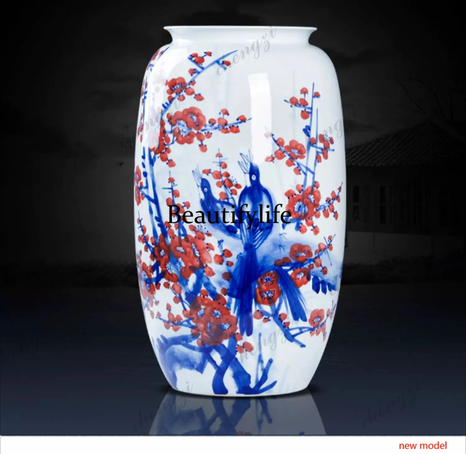 DD182Ceramic hand-painted underglaze large vase, Chinese living room floor-to-ceiling home decoration ornament
