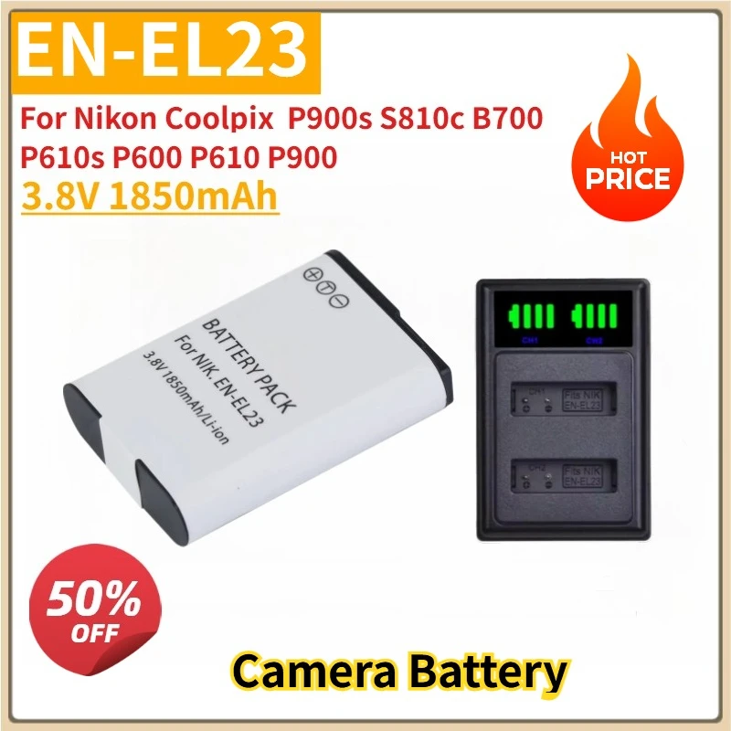 

New Replacement Camera Battery EN EL23 EN-EL23 3.8V 1850mAh with charger for Nikon Coolpix P900s S810c B700 P610s P600 P610 P900