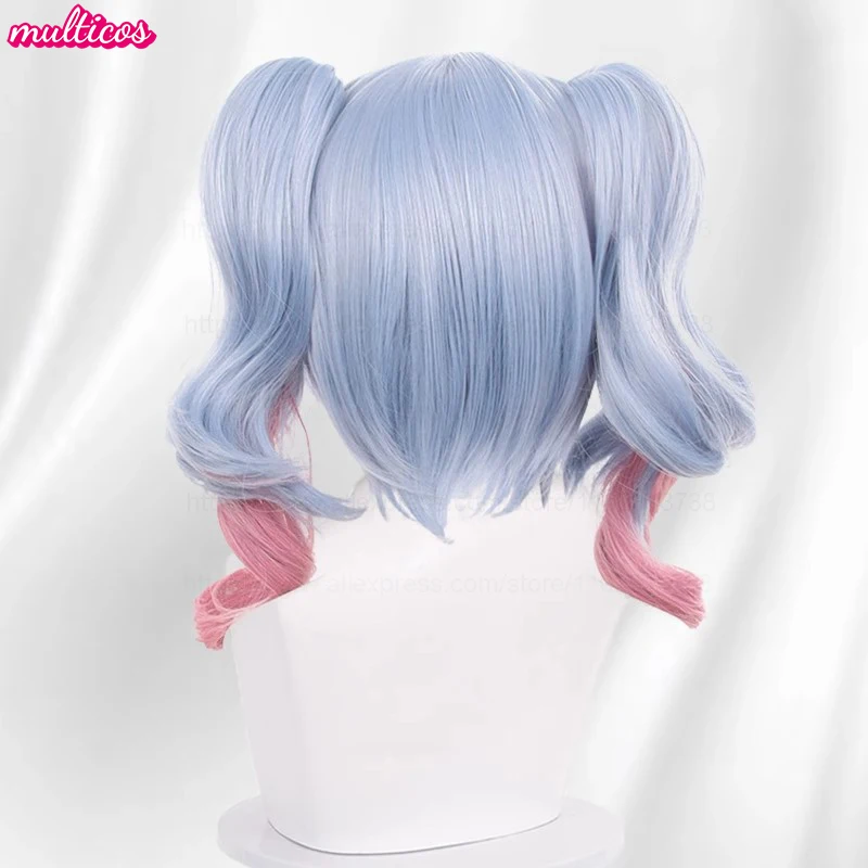 Peruka Cosplay Miku Rabbit Hole 45cm Długie Kucyki w Mieszanych Kolorach Odporna na Ciepło Syntetyczne Włosy Peruki Anime na Halloween + Czepek pod Perukę
