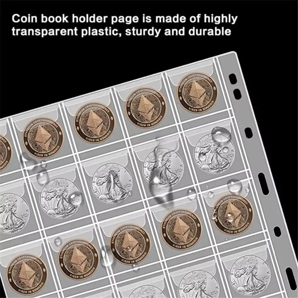 12/20/30/42 Pocket Coin Binder Page PVC Replaceable Badge Protector Transparent Inside Pages Coins Collection Album
