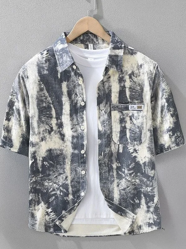 

Casual Loose Men's Short Sleeve Shirt Tie Dye Print Breathable Polyester Fiber Summer Fashion Youthful Style Regular Fit