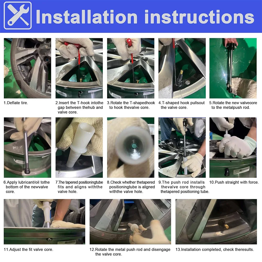 

Набор инструментов для быстросменных шин с 6-клавишным клапаном TR413, набор инструментов для быстрой замены сердечника клапана шины для замены утеплительных клапанов в автомобилях