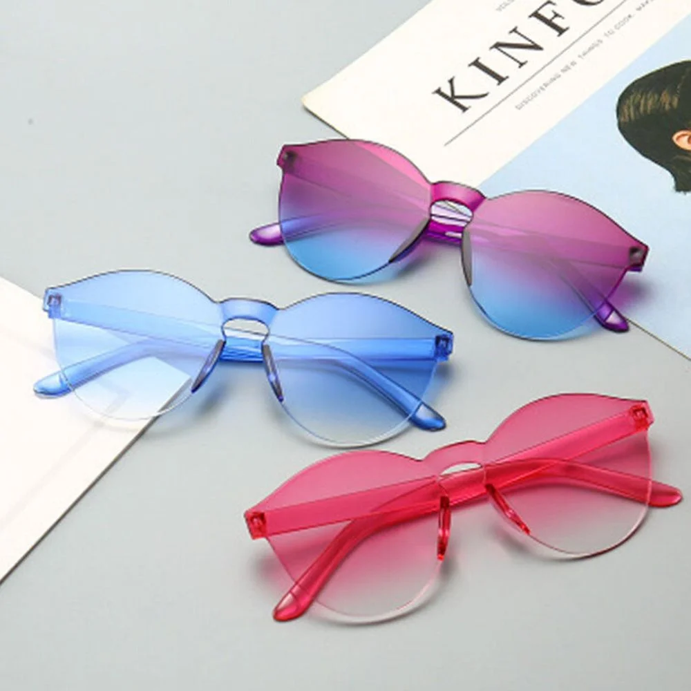 Fashion Frameless Jelly Sunglasses Ladies Cat Ear Transparent Glasses Retro All-in-one Ocean Piece Candy Color Eyewear