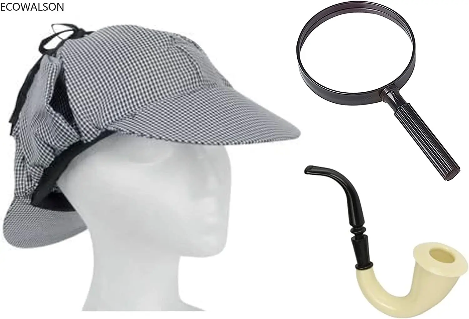 Disfraz de Detective para hombre y niño, juego de rol, sombrero británico a cuadros, lupa, accesorio, pipa de tabaco, 20