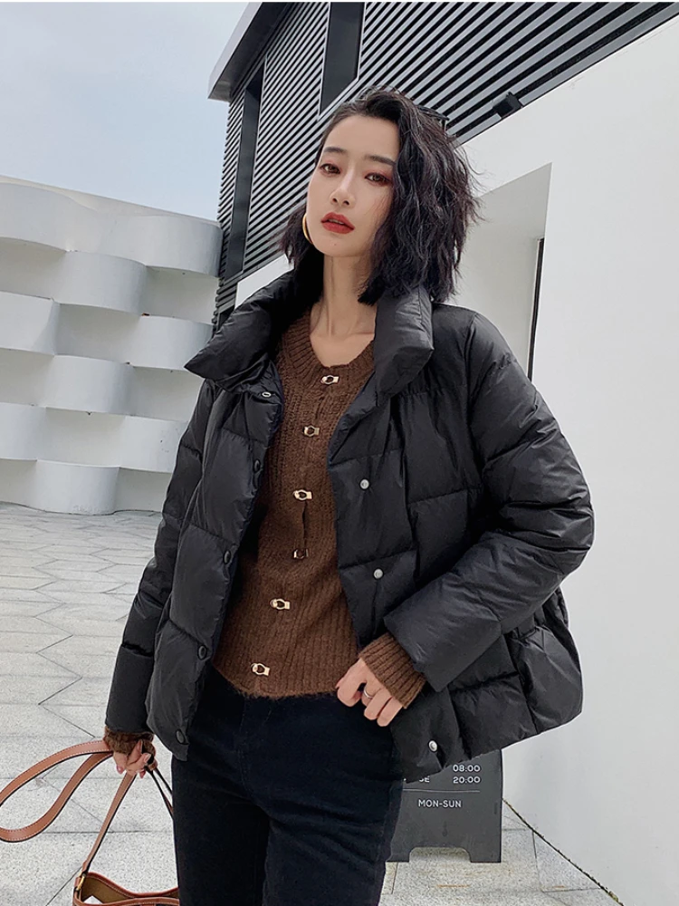 Nice Winter Clothes Women Coats Korean Fashion New Long Sleeves Fashionable Loose Black Down Jacket Keep Warm Tops Garment