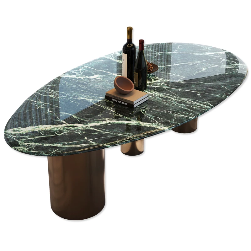 

Imported natural luxury stone dining table water household minimalist villa large flat dining table with round luxury stone