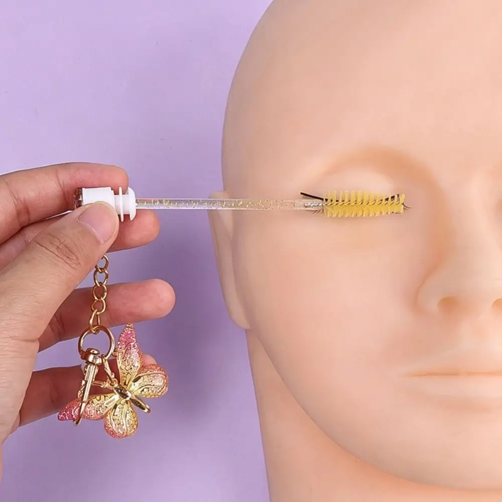 Gradient Color Eyelash Brush Butterfly Pendant Portable Eyebrow Brush Applicator Precision Bristles Crystal Handle