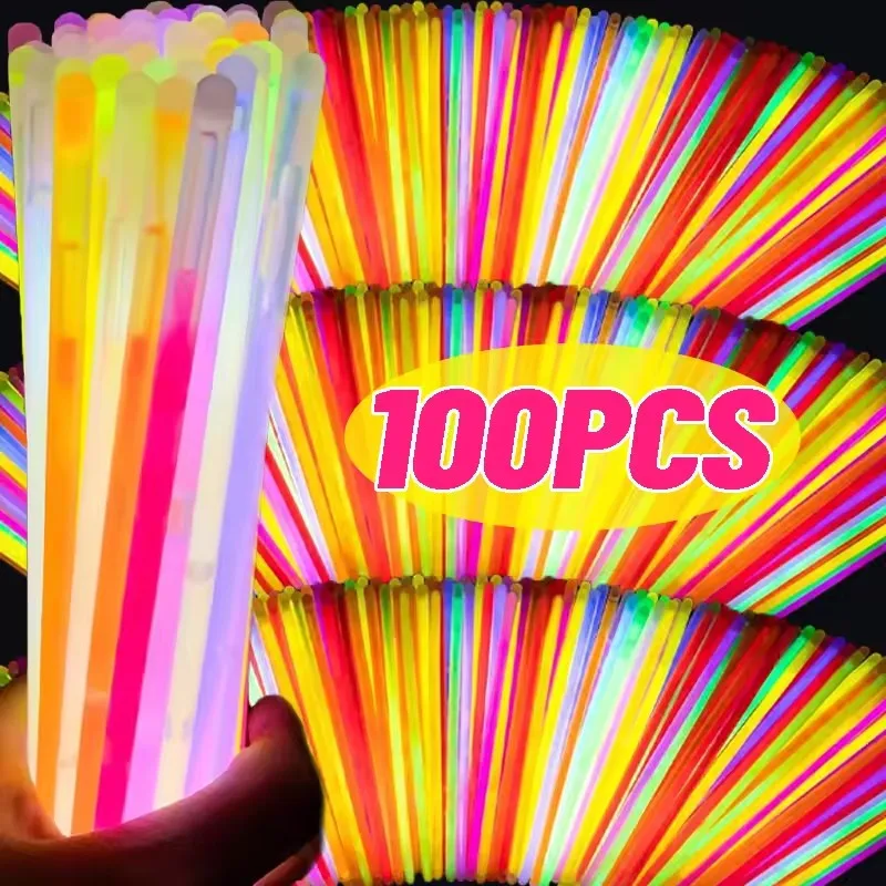 

100Pcs/box Fluorescent Glow Stick Kids Glow in The Dark Birthday Party Supplies Halloween Christmas DIY Bracelet Decoration Gift