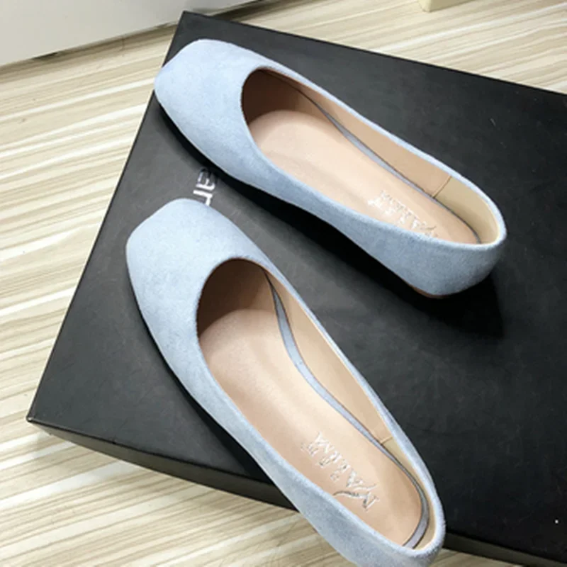 Women Square Toe Purple Yellow Flock Flats Wide Fitting Spring Shoes For Driving Dancing Anti- Skip Spongy Sole Slip-Ons 48-33