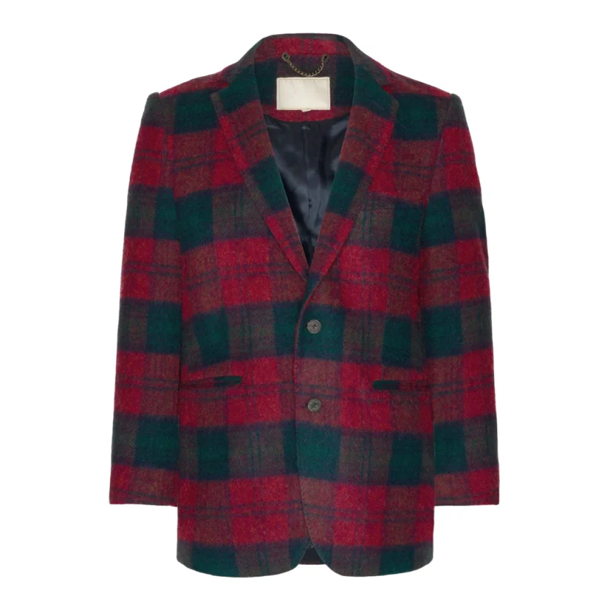 Men Red Green Check Blazer Notch Lapel Wool Blend Plaid Jacket Slim Fit Daily Casual Business Wedding Party Sport Coat Custom