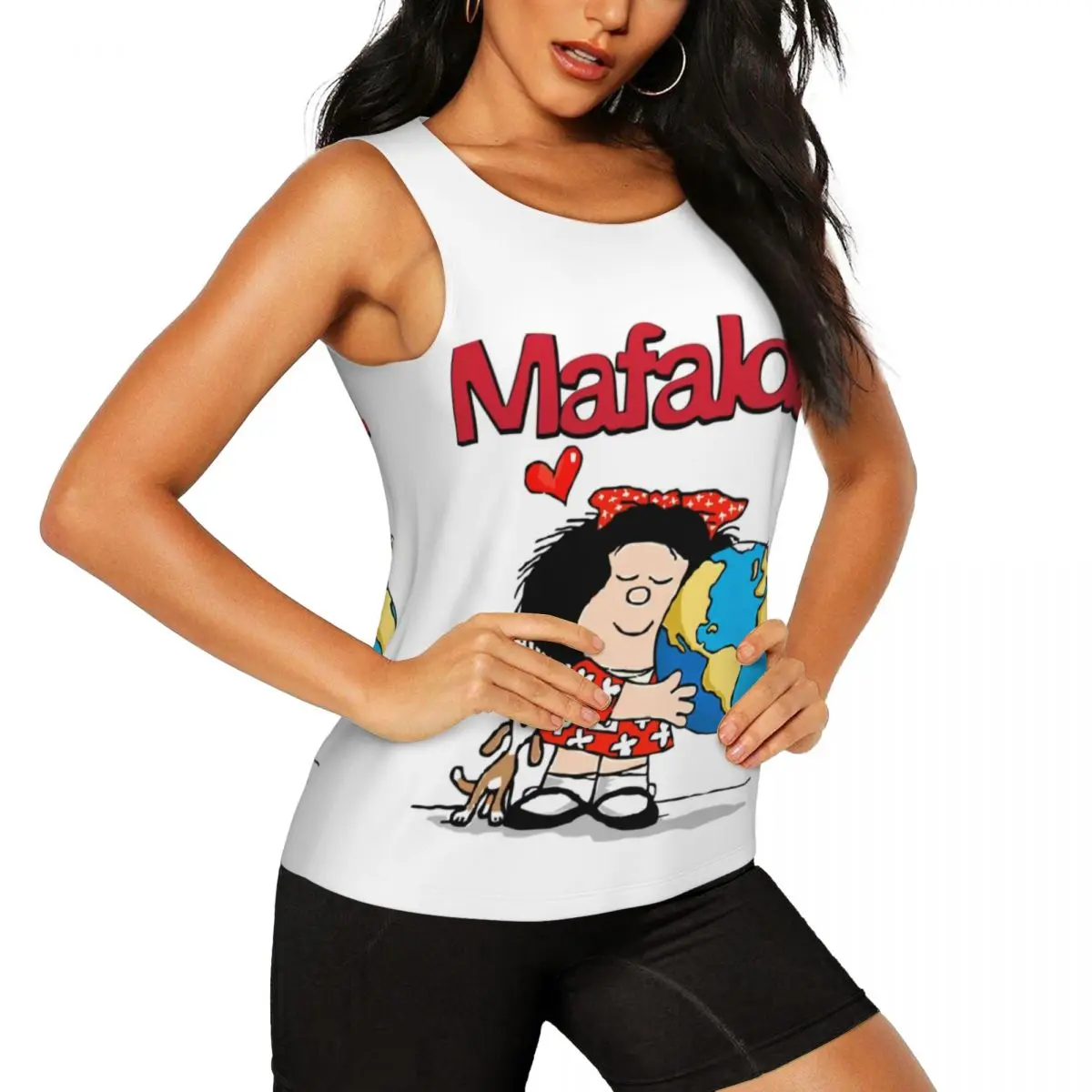 Custom Mafalda World And Her Puppy Yoga Tank Tops Women Quino Comic Cartoon Workout Gym Sports Shirt