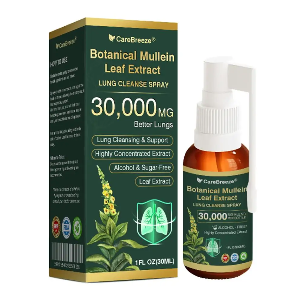 CareBreeze Botanical Mullein Leaf Spray, Lung Cleanse Spray, Alcohol & Sugar-Free Breath Easy Relief