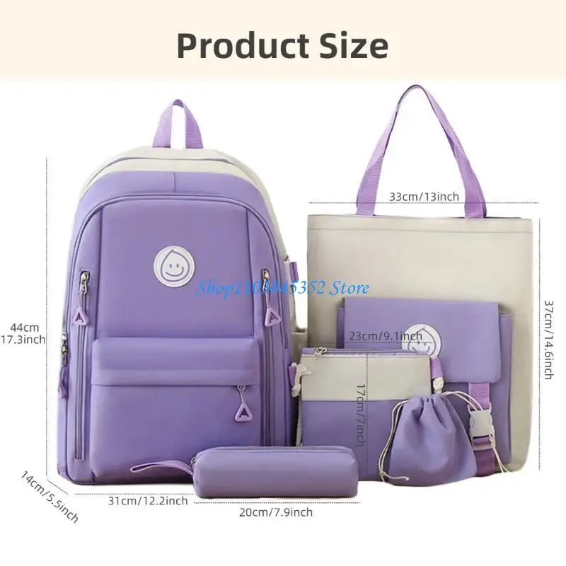 5 Pçs/set Mulheres Mochila Estudante Mochila Escolar Mochila Lona Alça Superior Bolsa Laptop Mochila Mochila Viagem