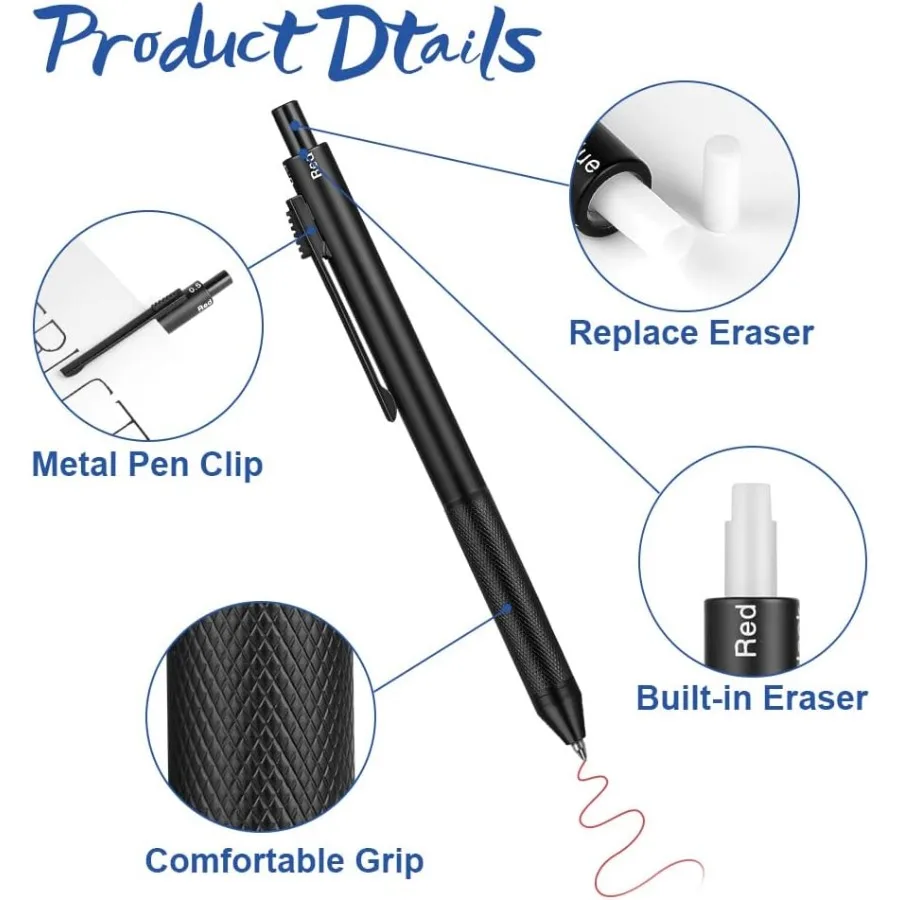 ปากกา AUAUY 4 in 1 หลายสี พร้อมตัวเรือนโลหะและเซ็นเซอร์แรงโน้มถ่วง สำหรับใช้ในสำนักงานและโรงเรียน คุณสมบัติ ปากกาลูกลื่น 3 สี ขนาด 0.5 มม.