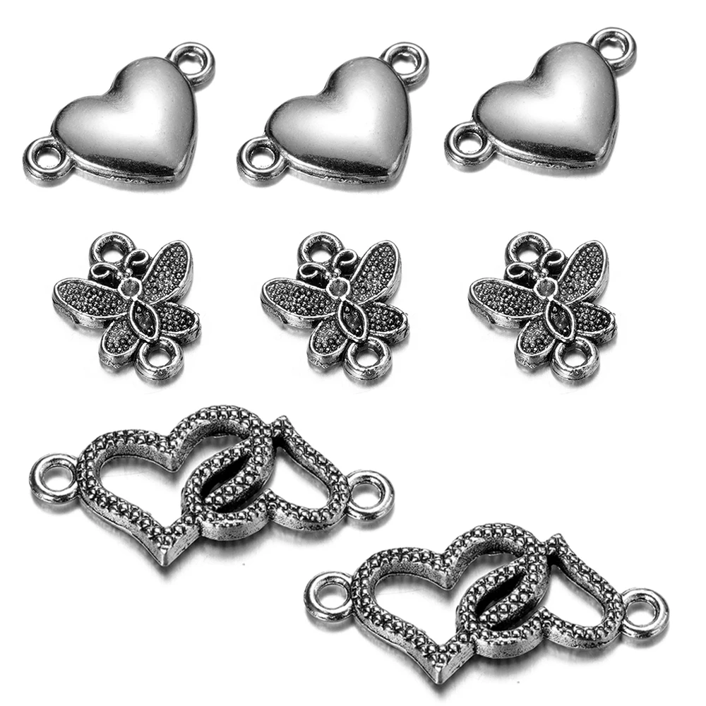 

5/10Pcs Alloy Butterfly Heart Shape Charms Loose Pendants Connectors for DIY Necklace Bracelet Jewelry Making Accessories