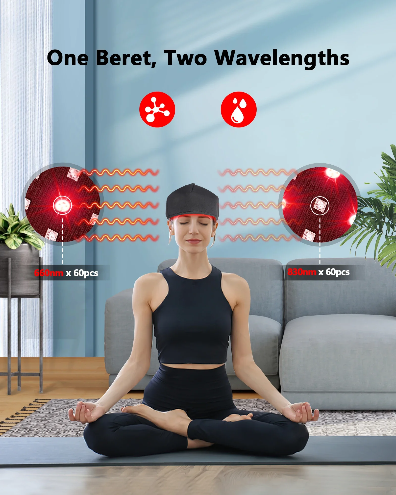 Gorra de Terapia de Luz Roja e Infrarroja Cercana para el Crecimiento del Cabello, 660nm 830nm, Casco LED, Dispositivo Natural con Aceite de Ajo, Relajación para la Cabeza