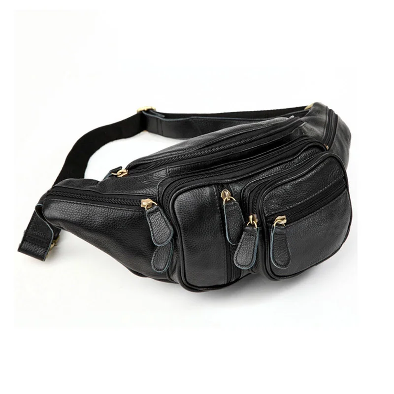 Large Genuine Leather Fanny Pack Bags Men Travel Waist Male Belt Bum Men's Sling Messenger for Phone Pouch