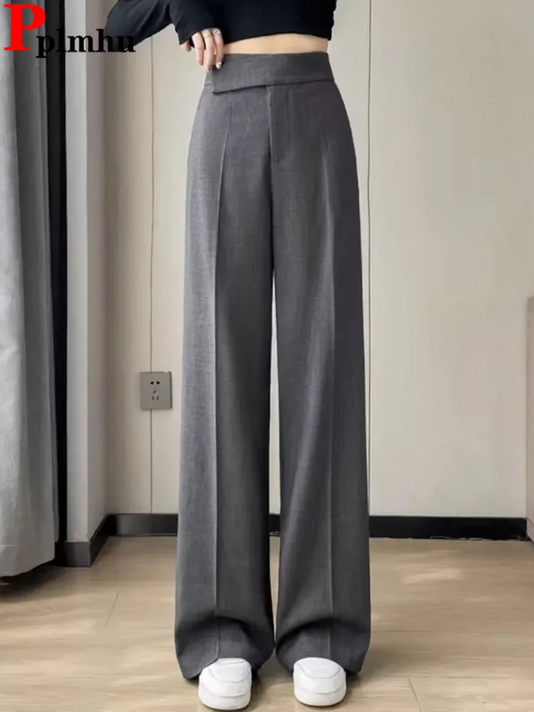

Women Loose High Waist Straight Suit Pants Korean Design Senior Formal Wide Leg Pantalones Female Office Ol Solid Chic Calca New
